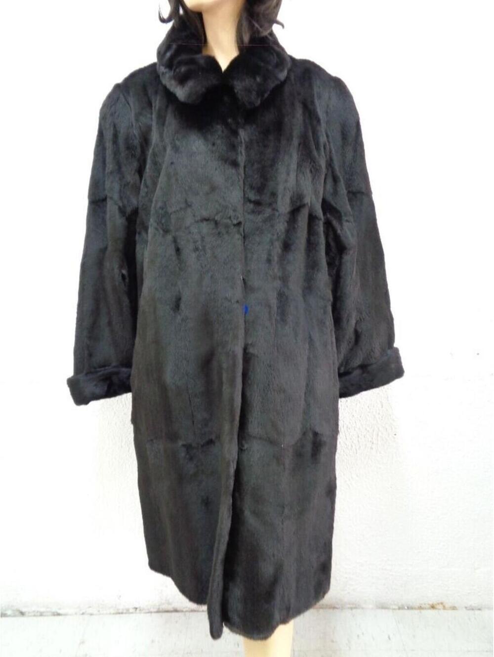 EXCELLENT BLACK SHEARED KOLINSKY FUR COAT JACKET WOMEN WOMAN SIZE 14-16 XLARGE